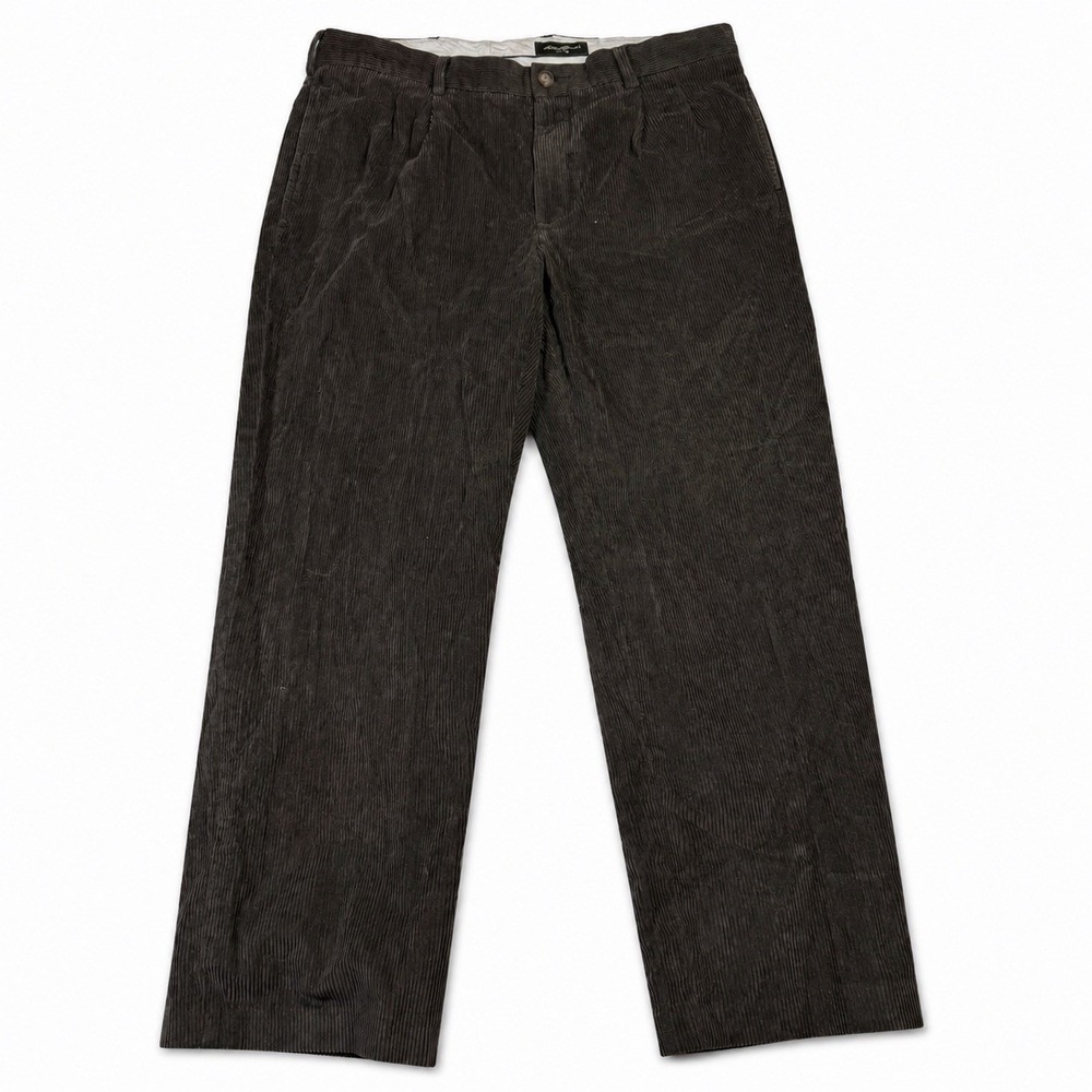 Eddie Bauer Men's 33x29 Brown Corduroy Pleated Pants Cotton Straight Leg